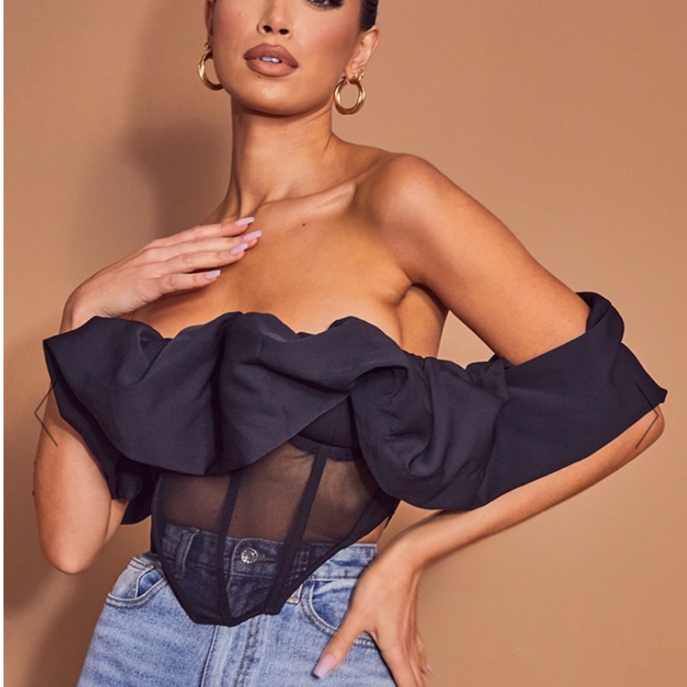 Pretty Little Things- PLT Black Corset ( Ruched Mesh Panelled Corset) Size 4